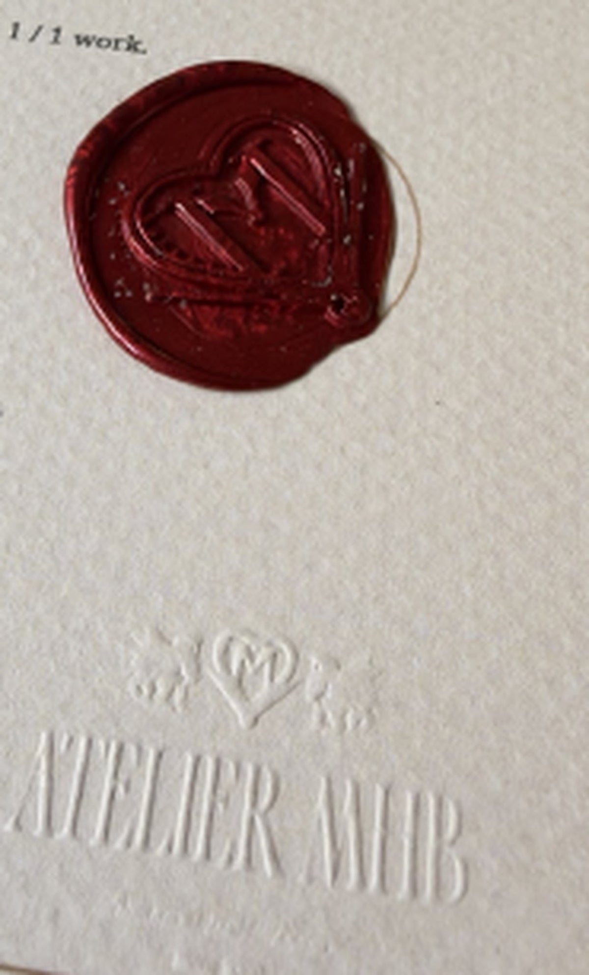 Certificate of Authenticity — detail: red wax seal and embossed Atelier MHB mark