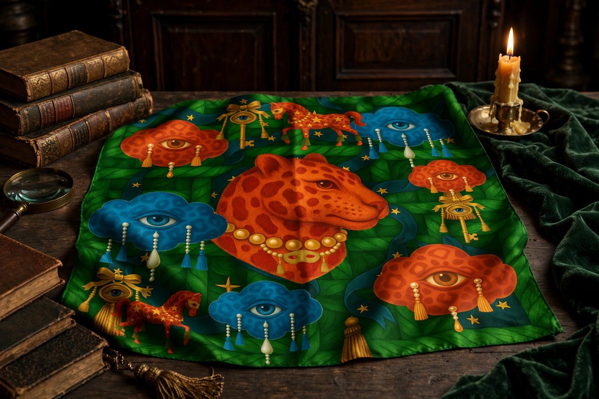 Silk scarf No.6 — Le Théâtre des Objets Voilés, draped flat lay