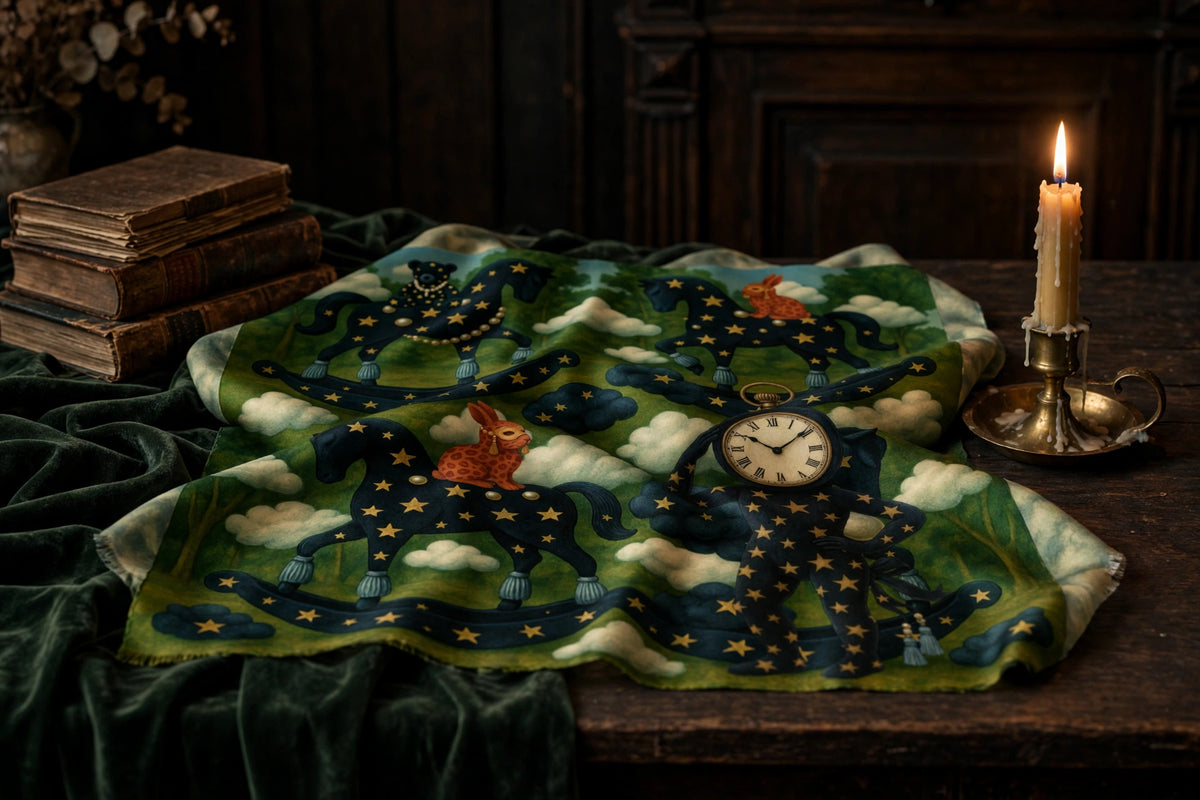 Silk scarf No.8 — Le Théâtre des Objets Voilés, draped flat lay