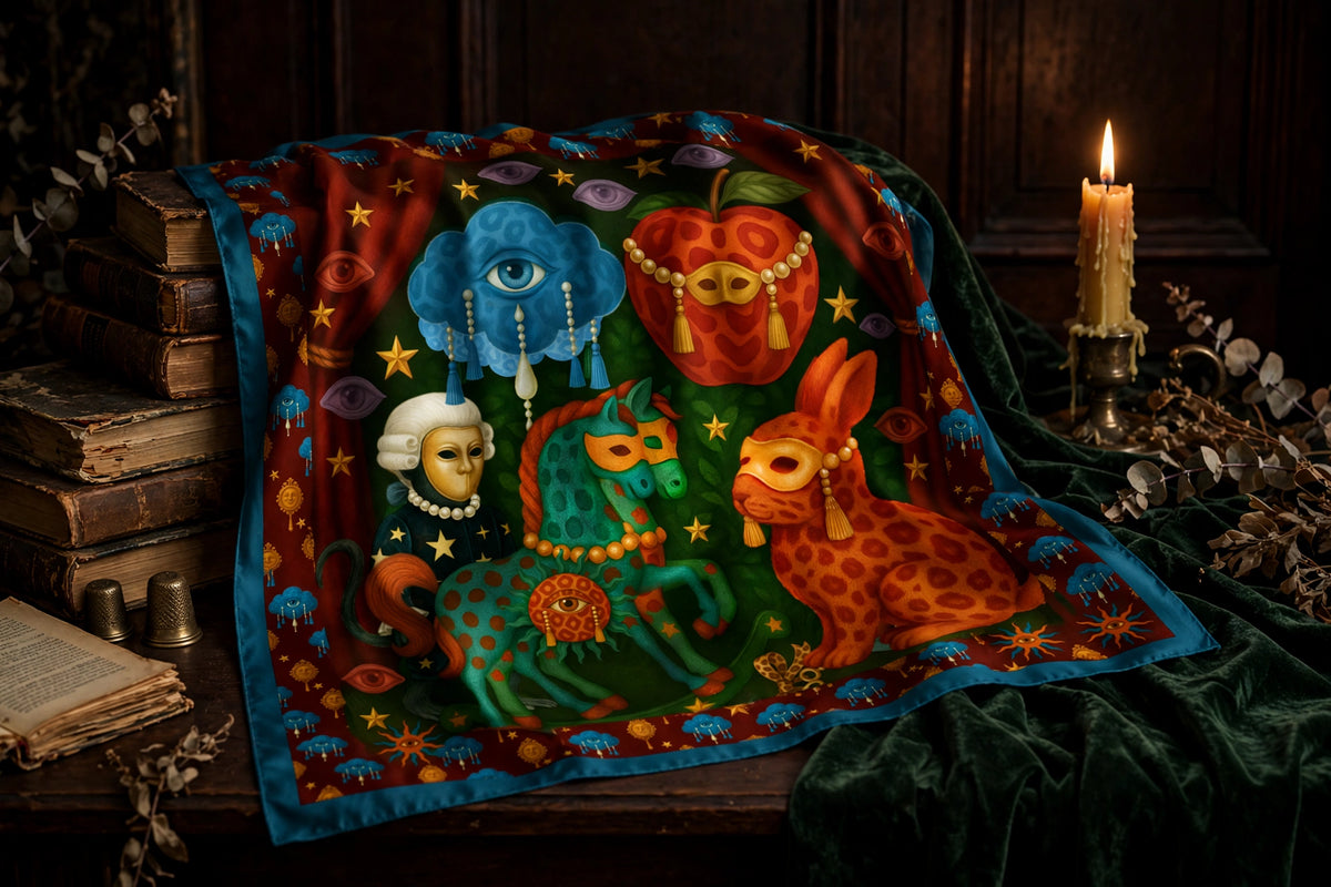 Silk scarf No.9 — Le Théâtre des Objets Voilés, draped flat lay